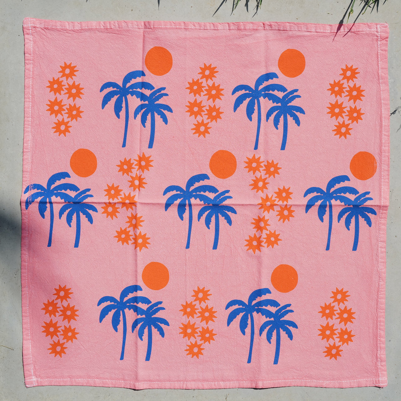 100% cotton pink palm trees tea towel handmade usa 
