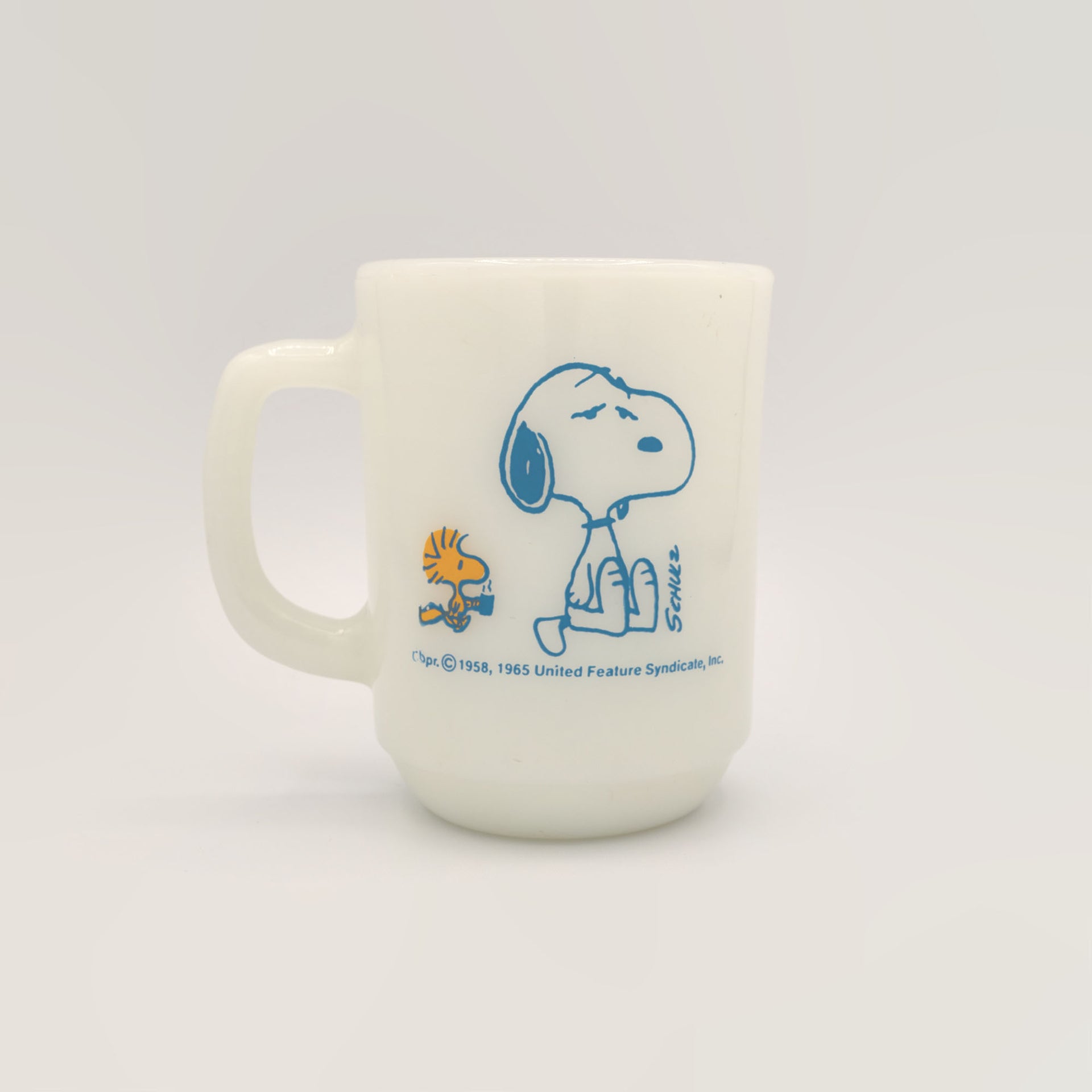 VINTAGE glass mug coffee snoopy and woodstock norning quote