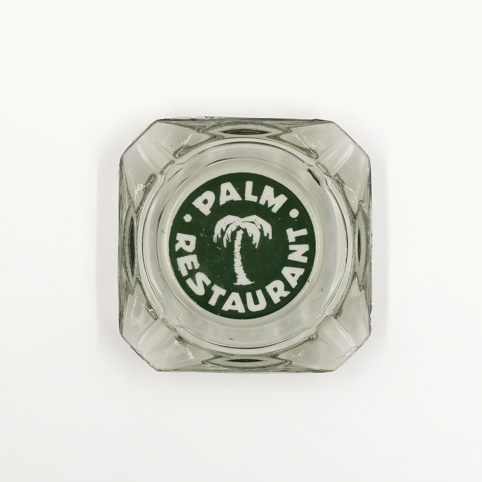 VINTAGE PALM RESTAURANT CLEAR GLASS ASHTRAY